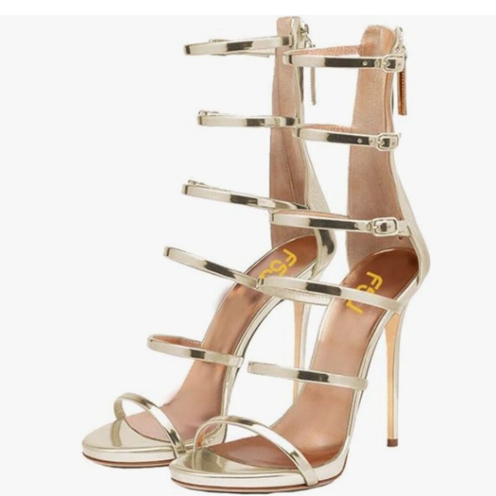 FSJ Light Gold Sexy Strappy Gladiator Wedding Sandals High Heel Stiletto Shoes